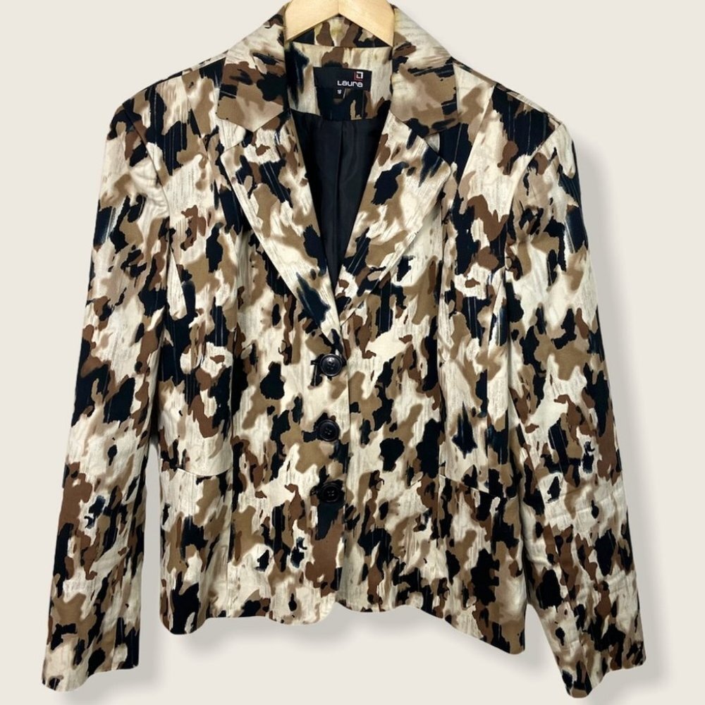Laura Camo Blazer Brown Jacket Camouflage‎ Size 16 Camouflage Professional Boho